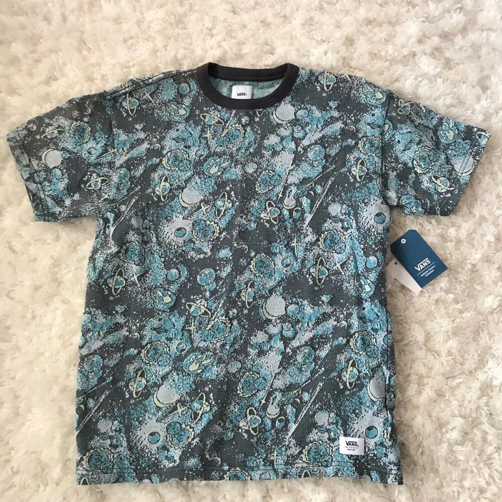 VANS T Shirt Mens Medium Space Galaxy AOP Front Back Graphics Skater Ringer Moon